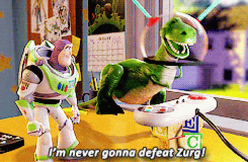 Buzz Lightyear And Rex Saying I'm Never Gonna Defeat Zurg GIF