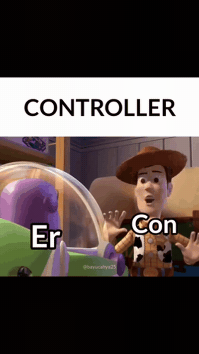 Buzz Lightyear And Woody From Toy Story Are Standing Next To Each Other With Controller Written Above Them GIF