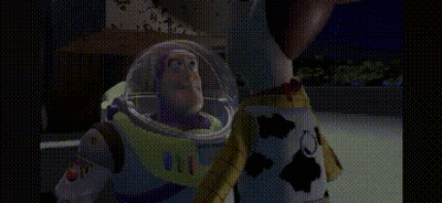 Buzz Lightyear And Woody From Toy Story Are Talking To Each Other GIF