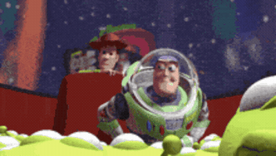 Buzz Lightyear And Woody Looking At Green Monster GIF