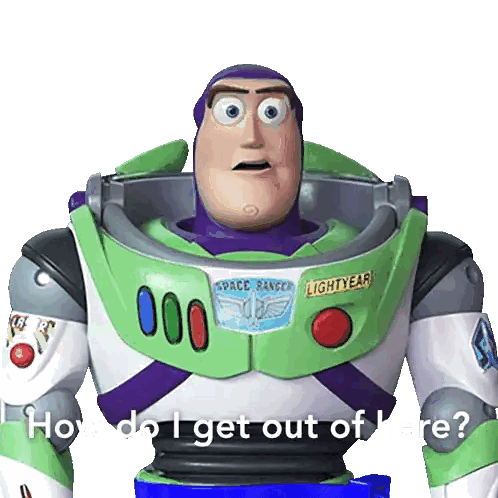 Buzz Lightyear Asking How To Get Out Sticker
