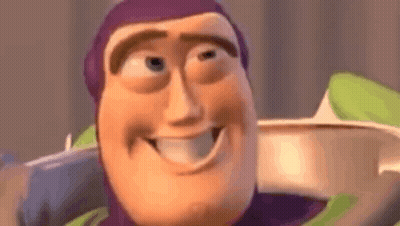 Buzz Lightyear From Toy Story Is Smiling And Looking At The Camera In A Close Up Of His Face . GIF