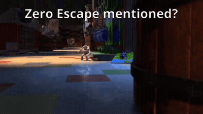 Buzz Lightyear From Toy Story Is Standing In A Dark Room With The Words Zero Escape Mentioned GIF