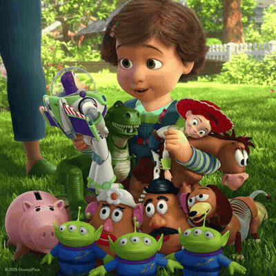 Buzz Lightyear Jessie And Bullseye Sitting In Popcorn Pile GIF