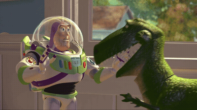 Buzz Lightyear Standing Next To Dinosaur GIF