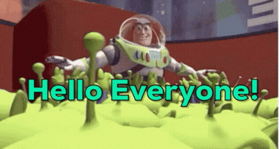Buzz Lightyear Surrounded By Green Aliens Saying Hello Everyone GIF