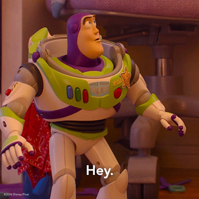 Buzz Lightyear Toy Story Standing By Pink Chair GIF