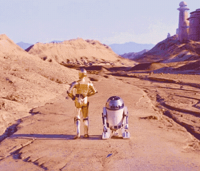 C-3PO And R2-D2 Walking Desert Road GIF