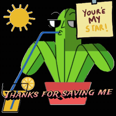 Cactus Drinking Through Straw With Sign You're My Star GIF