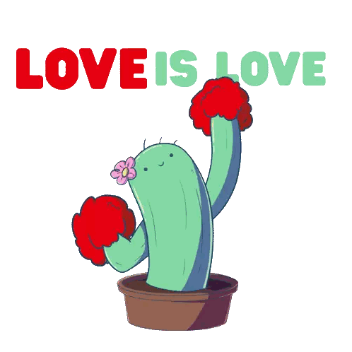 Cactus With Flower And Love Is Love Sticker