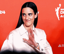 Caitlin Clark Shy Smile Waving GIF