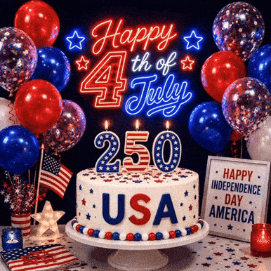 Cake Saying Happy 4th of July 250 USA