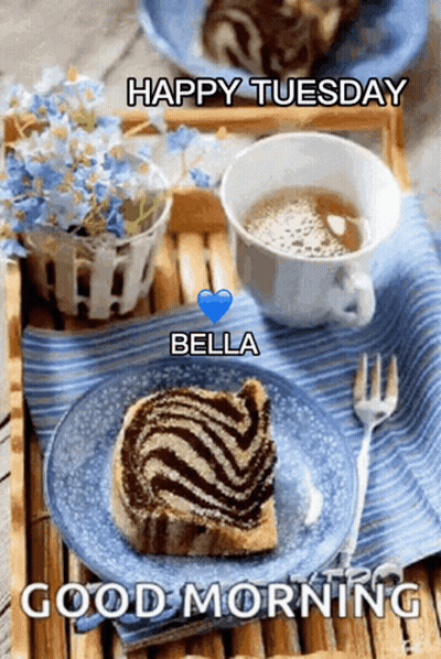Cake Slice And Coffee Cup Happy Tuesday GIF