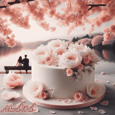 Cake With Flowers and Date March 14th