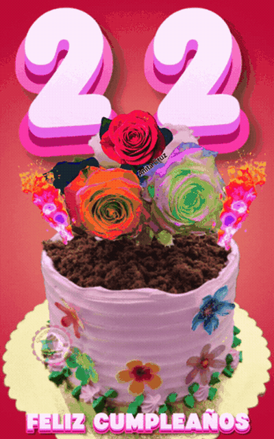 Cake With Flowers And Number 22 GIF