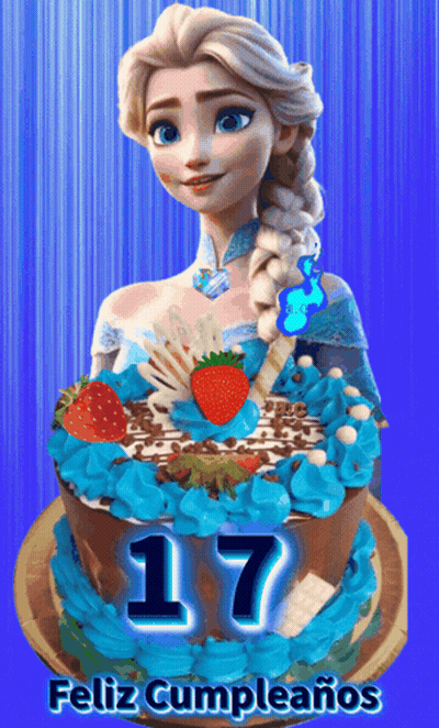 Cake With Number 17 And Elsa GIF