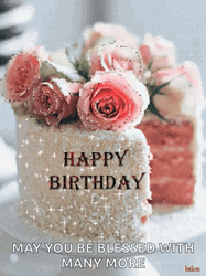 Cake With Slice Happy Birthday Blessings GIF