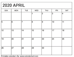 Calendar Printable April 2020 GIF