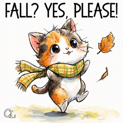 Calico Cat Wearing Scarf Saying Fall Yes Please GIF