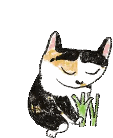 Calico Cat With Eyes Closed And Green Object Sticker