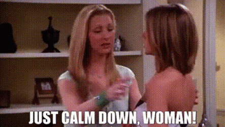 Calm Down Phoebe Shaking Rachel GIF