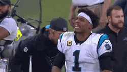 Cam Newton Fist Pump Number 1 Jersey GIF