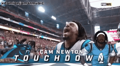 Cam Newton Touchdown Advertisement With Panthers Logo GIF