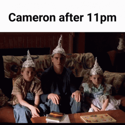 Cameron After 11 Wearing Tinfoil Hat GIF