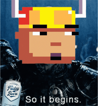 Can Of Friday Beers Beside Pixelated Viking GIF