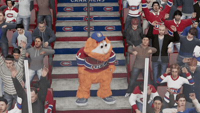 Canadiens Mascot In Front Of Crowd GIF