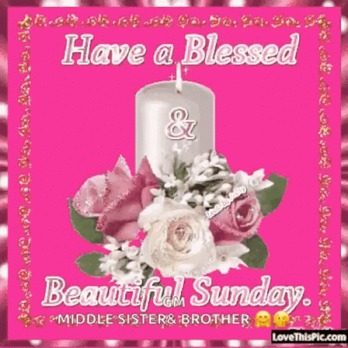 Candle And Flowers On Pink For Blessed Sunday GIF