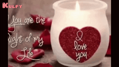 Candle In Heart Shaped Vase Saying You Are The Light Of My Life GIF