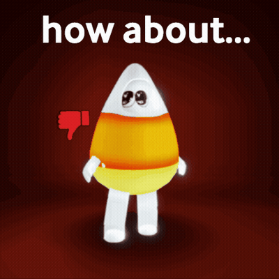 Candy Corn Mascot In Front Of Red No Sign GIF