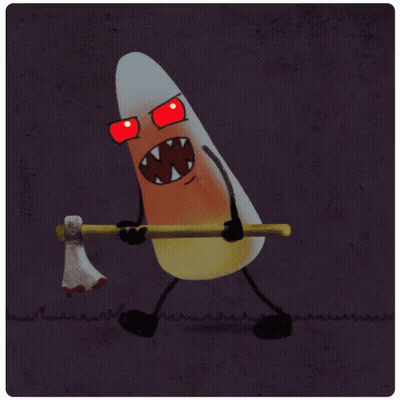 Candy Corn With Arms And Legs Holding Axe GIF