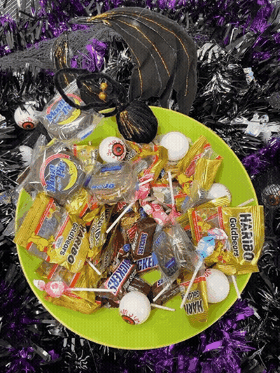Candy Plate With Haribo Goldbears And Snickers GIF