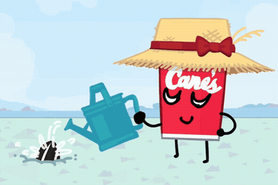 Cane's Can With Straw Hat And Blue Watering Can GIF