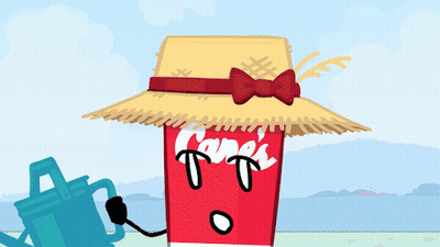 Cane's Can With Straw Hat And Watering Can GIF