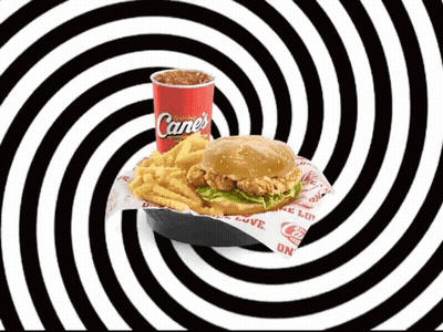 Cane's Chicken Sandwich And Fries Black White Spiral GIF