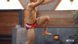 Cannonball Jump Man In Red Shorts GIF