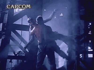 Capcom Ad Two Men Fighting Dark Room GIF