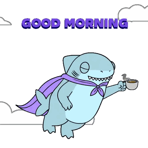 Cape-Wearing Shark With Coffee Cup Sticker