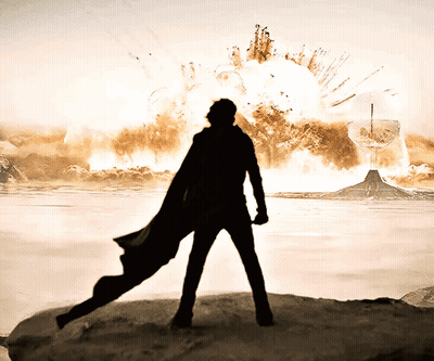 Caped Man Silhouette Explosion GIF