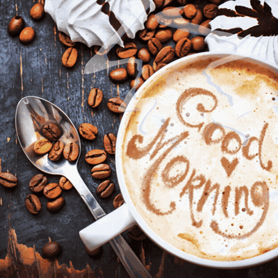 Cappuccino Cup With Good Morning Foam GIF