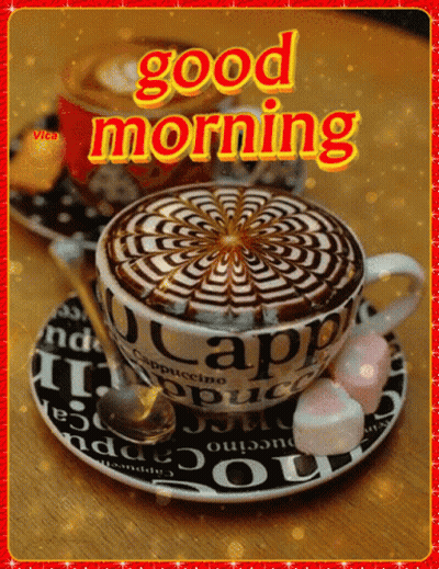 Cappuccino On Saucer Saying Good Morning GIF