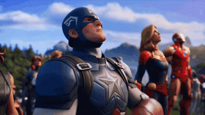 Captain America And Captain Marvel Standing Together In Video Game GIF