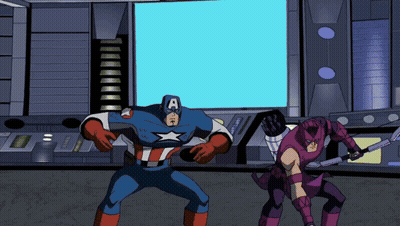 Captain America And Hawkeye Standing Together GIF