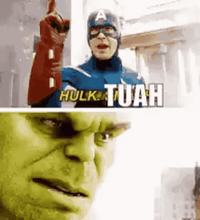 Captain America And Shrek Collage Saying Hulk Tuah GIF