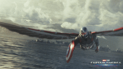 Captain America Poster Man Flying Over Ocean GIF