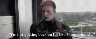 Captain America Says " I 'M Not Getting Back On For Like 2 More Months " While Standing On A Balcony GIF