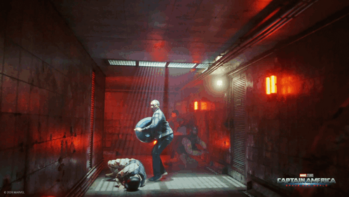 Captain America The Winter Soldier Poster Man Walking Through Dark Room GIF